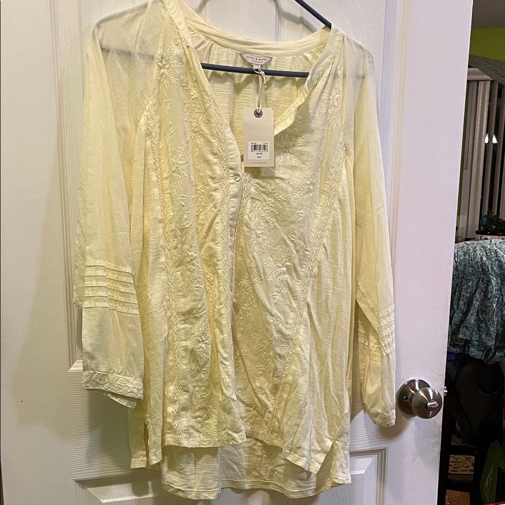 Lucky Brand Light Yellow Embroidered Blouse